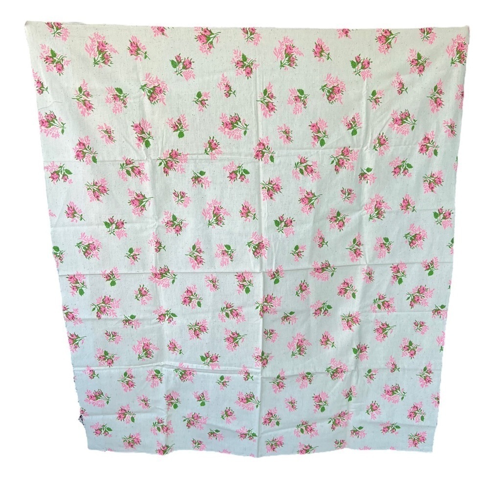 Cottage Country Linen? Floral Natural Fiber Woven Fabric Panel Pink Roses 1+ Yds